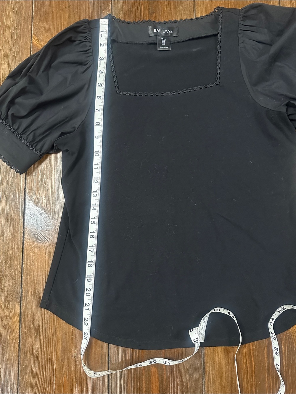 Bailey 44 Black Square Neck Puff Sleeve Top with Scalloped Trim - Picture 6 of 10